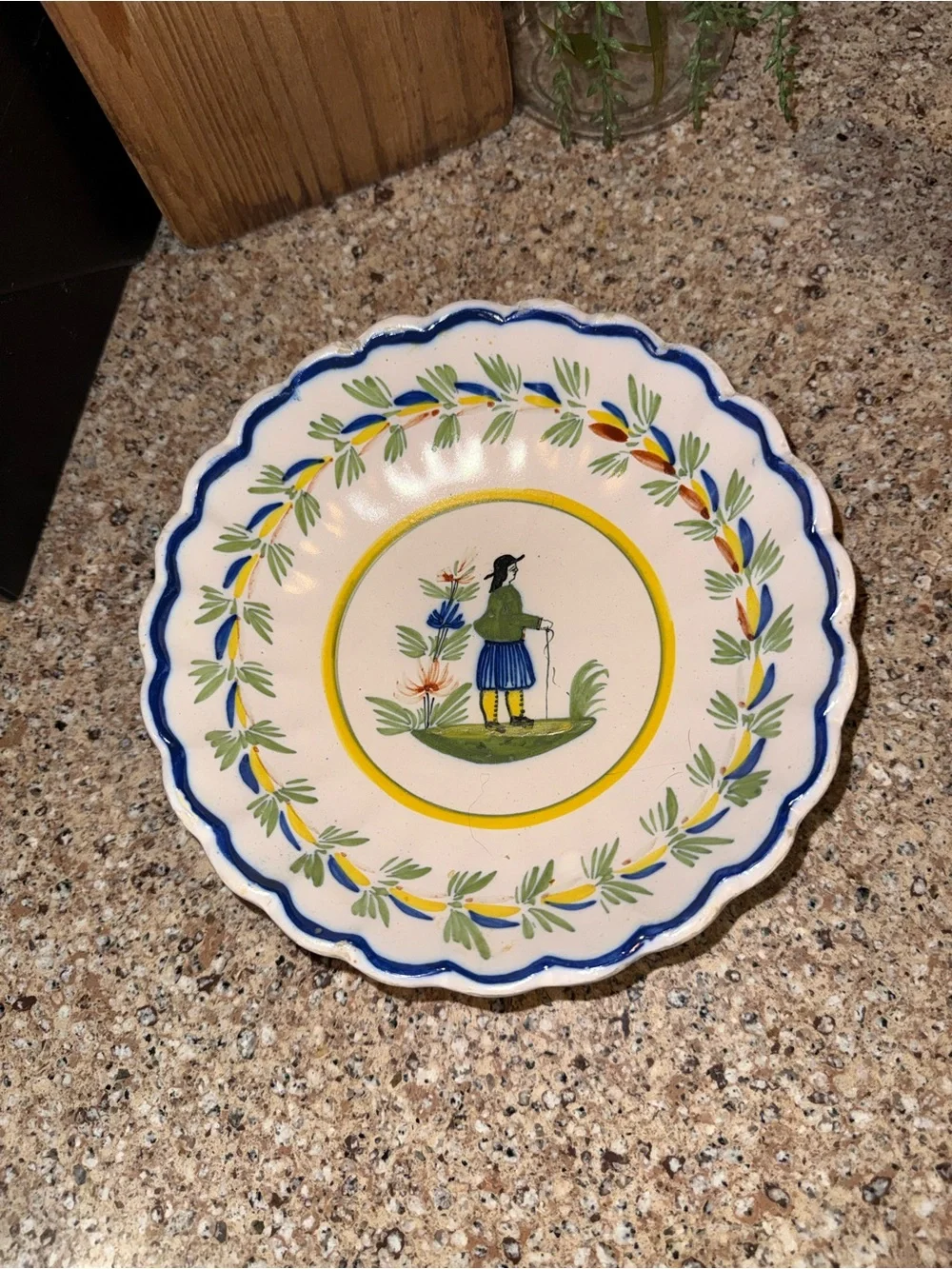 Vintage Henriot Quimper France Hand-Painted Breton Shallow Bowl